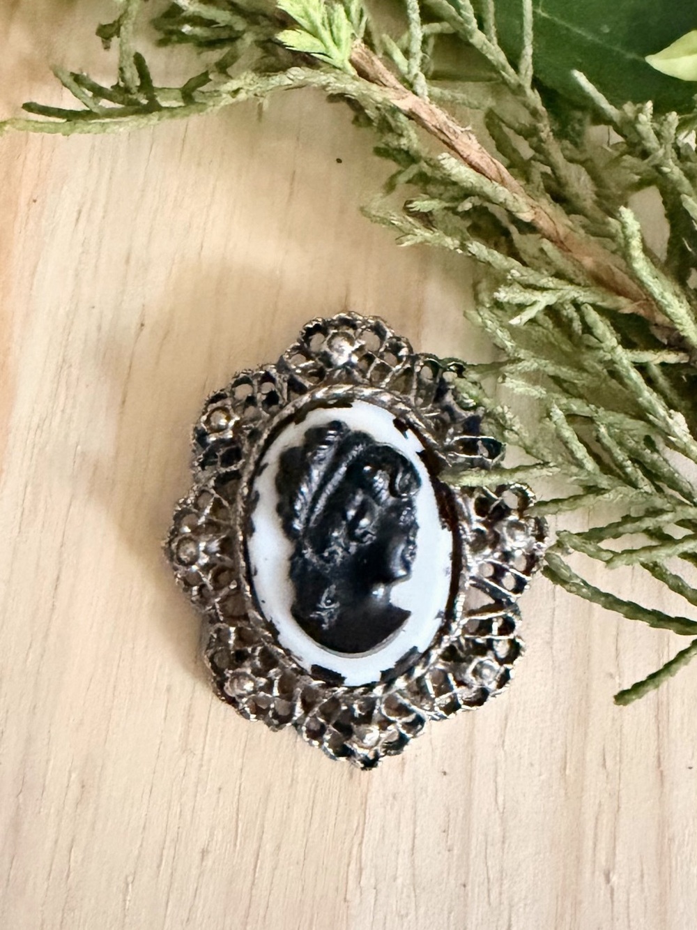 Vintage Cameo Brooch in Black & White